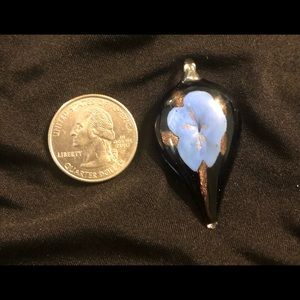 Unique Glass Pendant Dark & Periwinkle flower